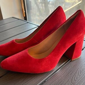 Clarks Red Suede Block Heel Pumps